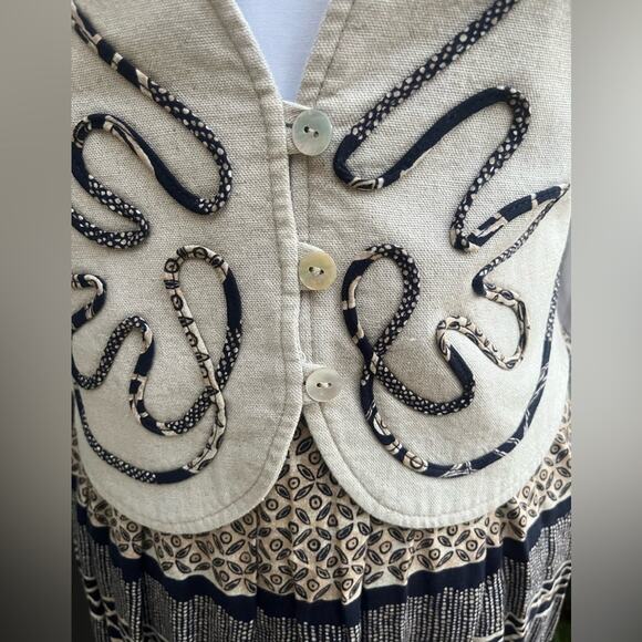 Vtg 90s Cottagecore Embroidered Vest Crinkled Skirt Maxi Dress 16 Artsy Boho - Picture 6 of 8